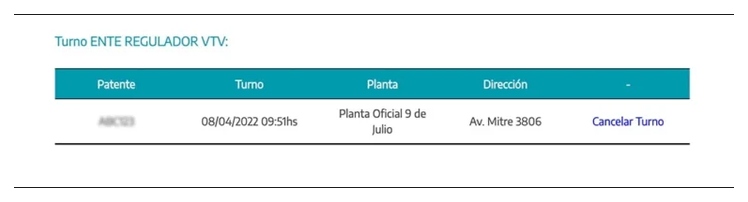 Paso 3 para consultar o cambiar el turno de la VTV en Trenque Lauquen